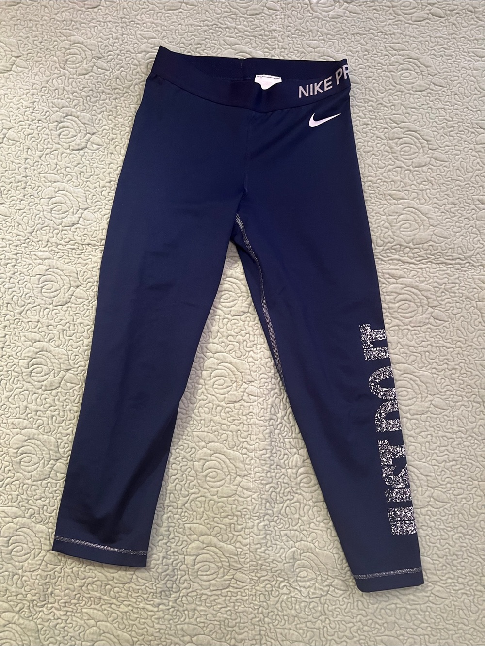 Nike Navy Blue Women's Performance Leggings with Branded Waist